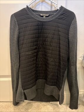 Athleta Quilted Front Gray and Charcoal Crewneck Sweater